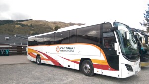 CIE coach on a comfort stop in Scotland